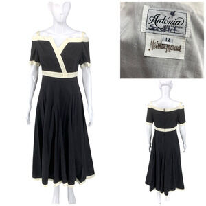 Vintage Antonia Collection Neiman Marcus Sz 12 Black & White Off Shoulder Dress
